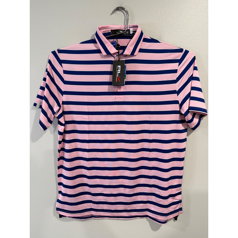 RLX Ralph Lauren Mens Pink Navy Striped Golf Polo Shirt L 785862953006 NEW